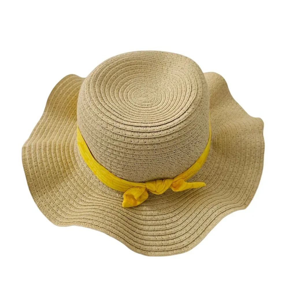 Haute Hippie Kids Style Straw Hat Yellow Tie Knot Accent One Size  Beach‎ NWT